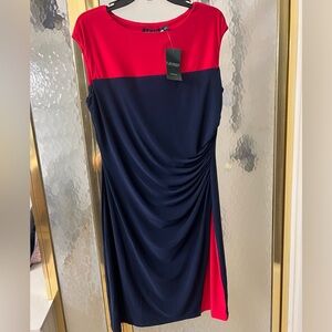 NWT Ralph Lauren Navy and hot pink sleeveless Sheath knee length stretch Dress14